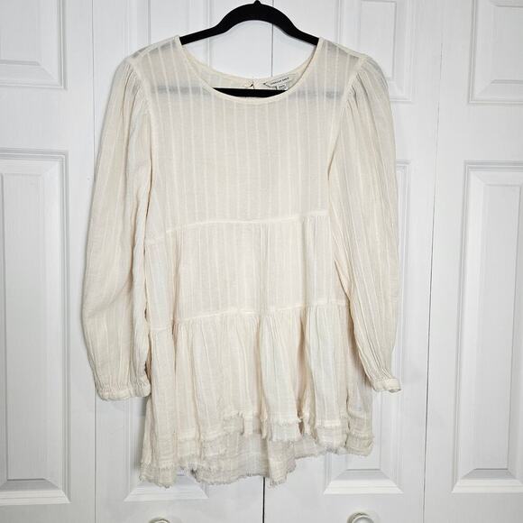 American Eagle Medium Ivory Tiered Babydoll Top Long Sleeve Open Back Tunic - Picture 1 of 8